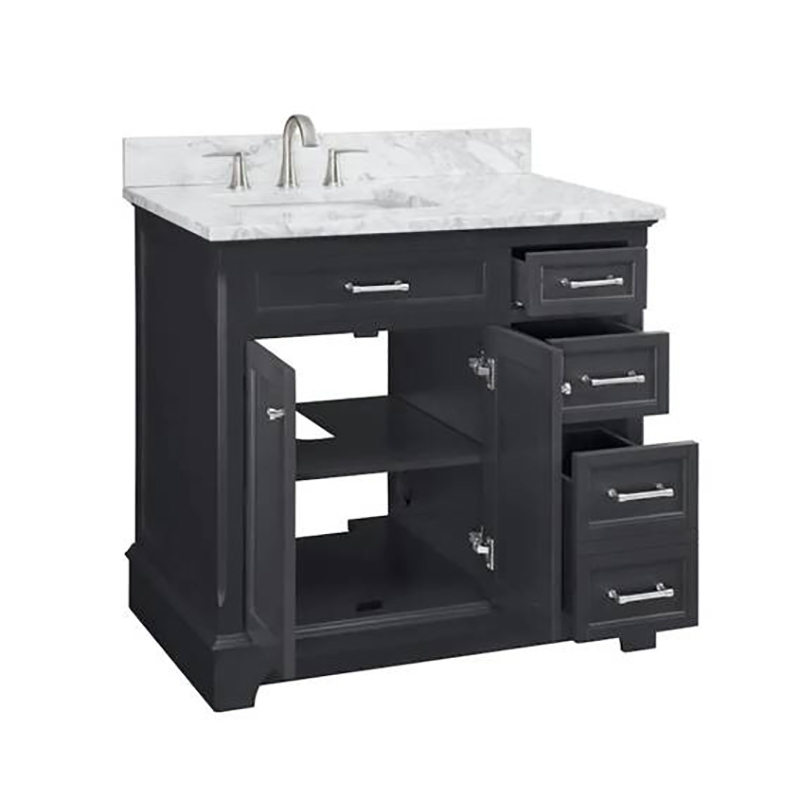 Marble Bathroom Wash Basin Vanity Cabinet Customized Black Wood